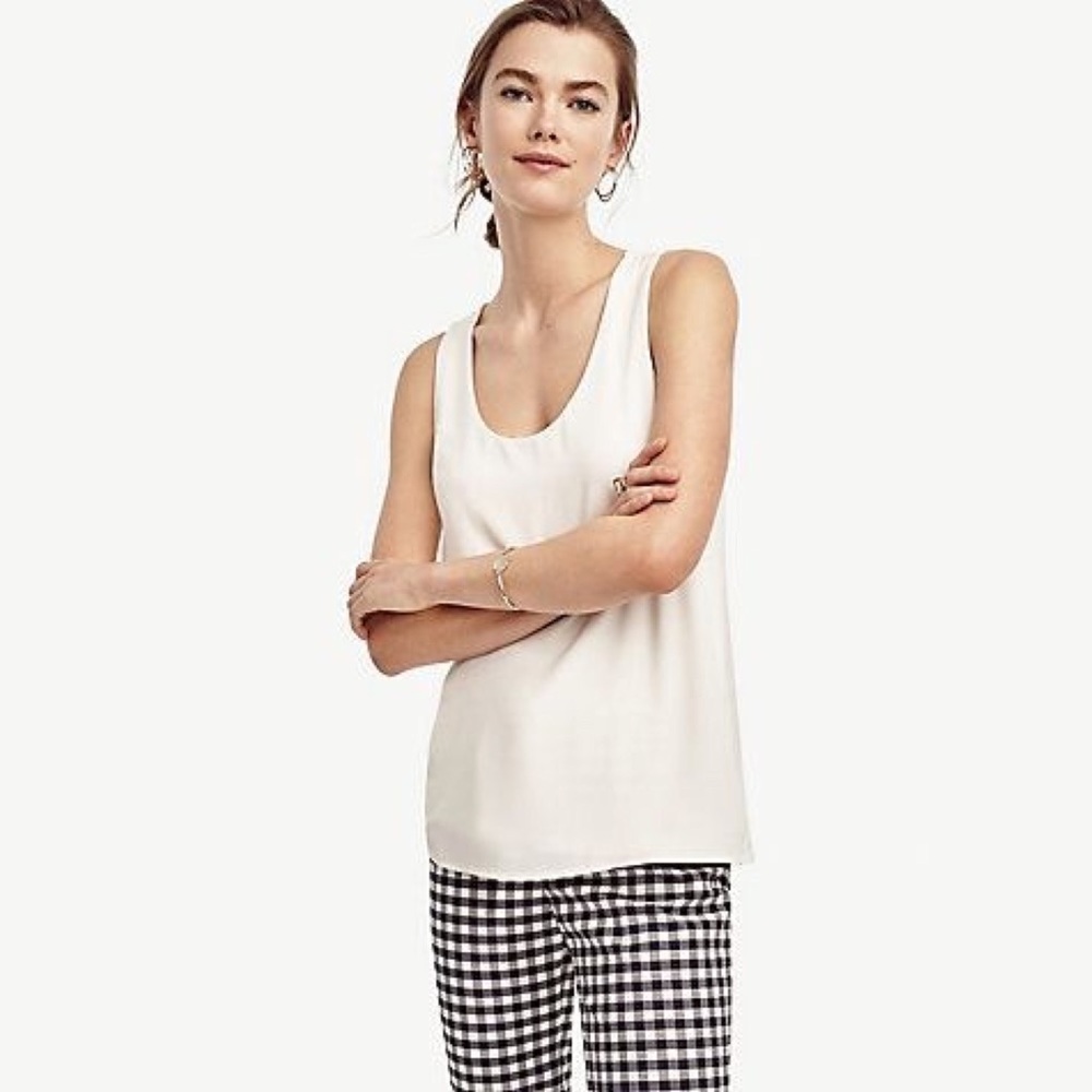 Ann Taylor Mixed Media Shell in Winter White